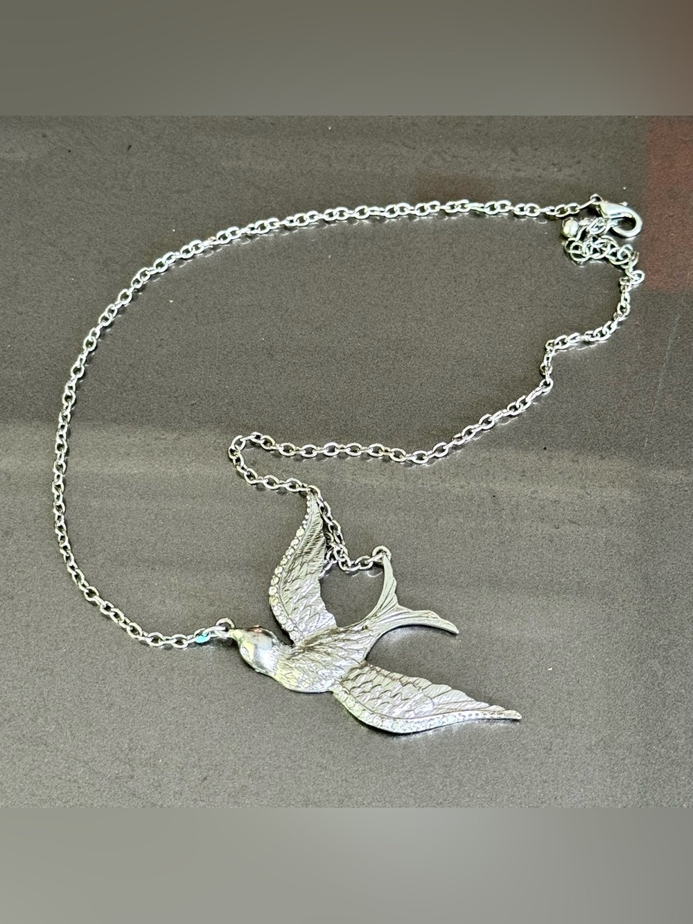 Flying Swallow Silver Pendant Necklace with Rhinestone Detail